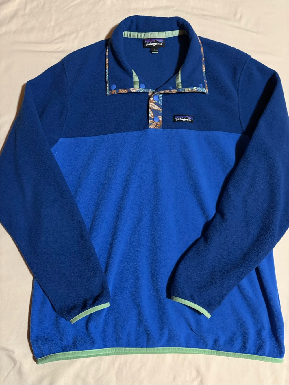 Patagonia Two-Tone Blue Snap-T Pullover with Pattern Trim